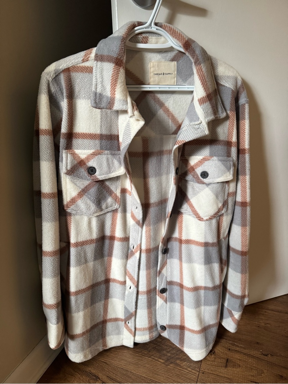 Thread & Supply Cream, Gray & Rust Plaid Shacket